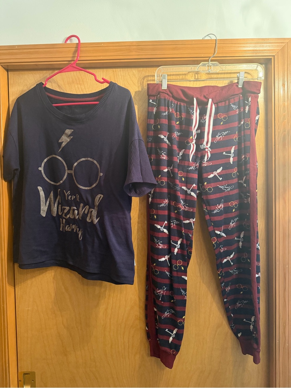 Warner Bros. Navy and Burgundy Pajama Set with Wizard Motif